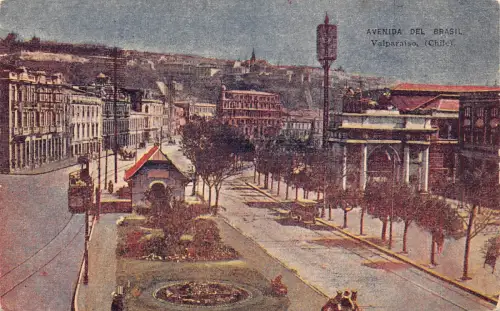Chile Valparaiso Aveniada del Brasil Avenue Vintage Postkarte