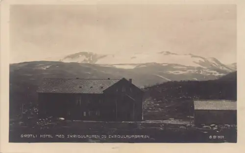 Norwegen Grotli Hotel Med Skridulaupen Og Skidulaupbraeen Vintage Postkarte