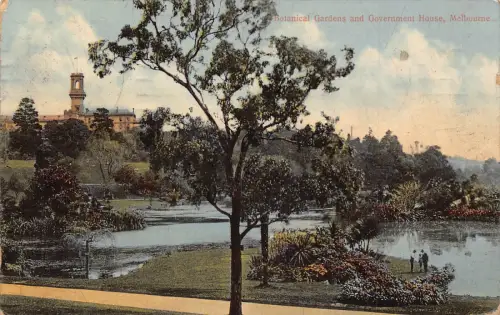 Australien 1912 Botanischer Garten und Regierungshaus Melbourne Vintage Postkarte