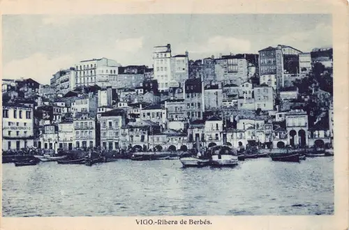 Spanien Vigo Ribera de Berbes Dampfschiffe Vintage Postkarte