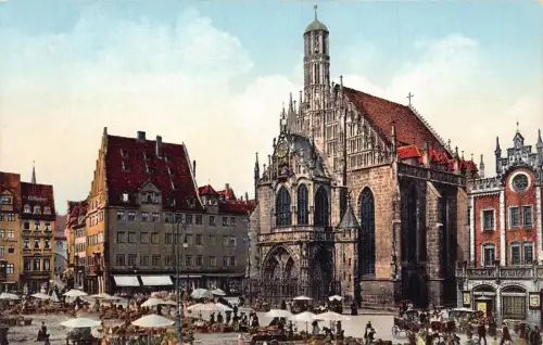 L323 Deutschland Nürnberger Marktplatz Handel Vintage Postkarte