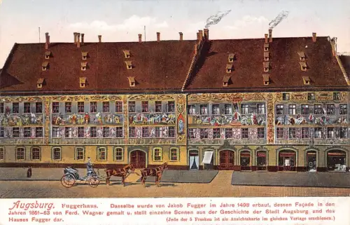 L324 Deutschland Augsburg Fuggerhaus Kutsche Pferd Vintage Postkarte
