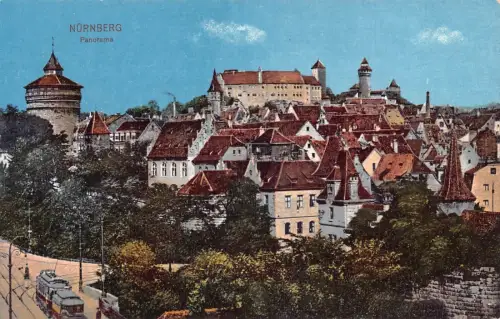L324 Deutschland Nürnberg Panorama Straßenbahn Vintage Postkarte