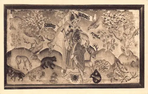 L323 Deutschland Kaufbeuren St Blasiuskirche Gobelin von 1500 Vintage Postkarte