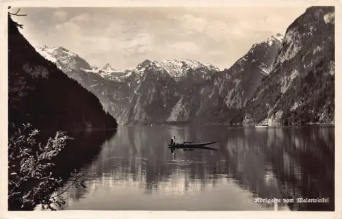 L320 Deutschland 1936 Königsee vom Malerwinfel Boot Bergsee Vintage Postkarte