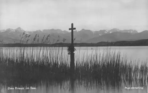 L319 Deutschland Das Kreuz im See Kreuz im Starnberger See Vintage Postkarte