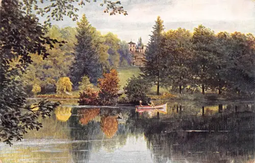 L321 Deutschland Schloss Fantasie bei Bayreuth Schloss Boot Vintage Postkarte