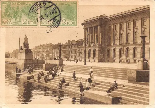 L327 Russland 1930 St. Petersburg Newa Ufer Kunstakademie Vintage Postkarte