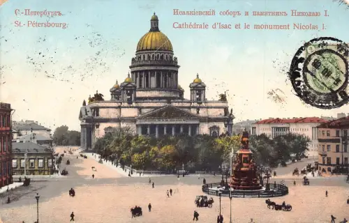 L327 Russland 1908 St. Petersburg Nikolaus I Denkmal Kathedrale Vintage Postkarte
