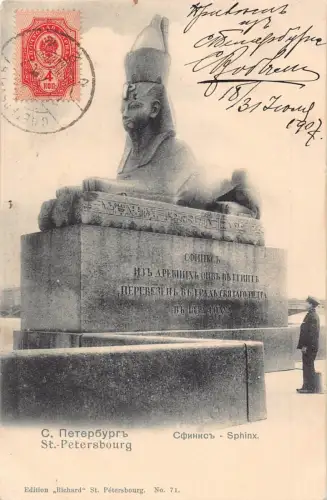 L327 Russland 1907 St. Petersburg Sphinx Vintage Postkarte