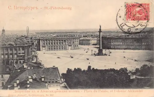 L327 Russland 1909 St. Petersburg Palace Place Vintage Postkarte