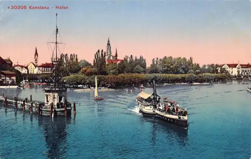A078 Deutschland Konstanz Hafen Hafen Dampfschiff Vintage Postkarte