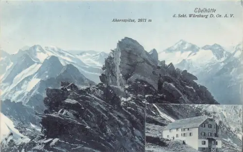 A075 Österreich Edelhütte Ahornspitze Berggipfel Vintage Postkarte