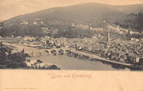 L052 Deutschland Gruss aus Heidelberg Panoramablick Brücke Vintage Postkarte