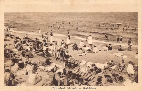 L052 Deutschland 1927 Osteebad Ahlbeck Badeleben Menschen Strand Vintage Postkarte