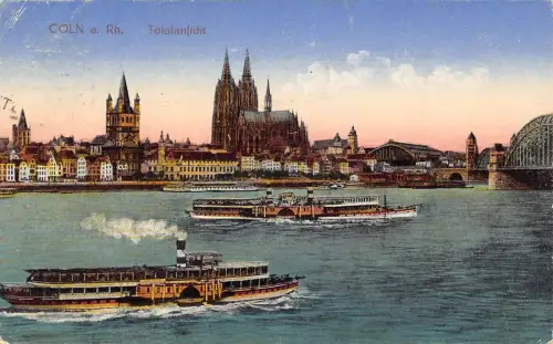 L010 Deutschland 1927 Köln, Köln Dampfschiffe Dom Vintage Postkarte