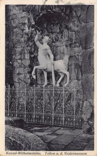 L010 Deutschland 1920 Kassel Wilhelmshöhe Triton Statue Vintage Postkarte