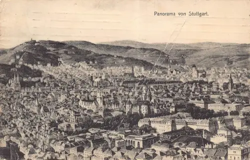 L010 Deutschland 1907 Panorama von Stuttgart Vintage Postkarte