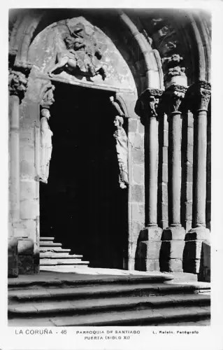 Spanien La Coruna Parroquia de Santiago Puerta Vintage Postkarte