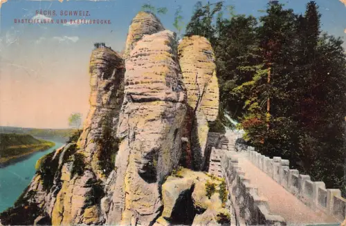 L010 Deutschland Sachs Schweiz Basteifelsen Bastei Felsen Vintage Postkarte