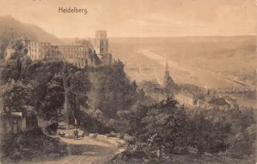 L010 Deutschland 1907 Heidelberg Farmer River Vintage Postkarte