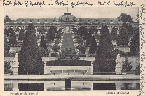 L009 Deutschland 1928 Potsdam Sanssouci, Schloss, Schloss Vintage Postkarte RPPC