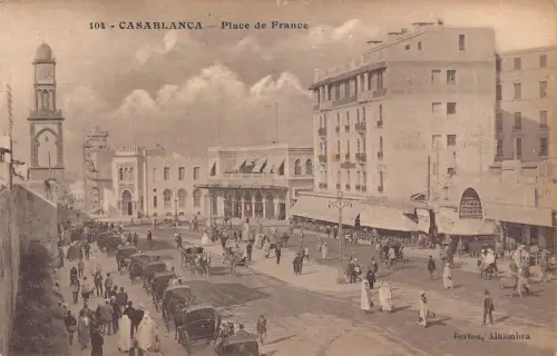 Marokko Casablanca Place de France Kutschen Hotel Excelsior Vintage Postkarte