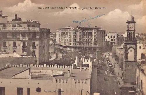 Marokko Casablanca 1922 Quartier Zentraler Uhrturm Vintage Postkarte