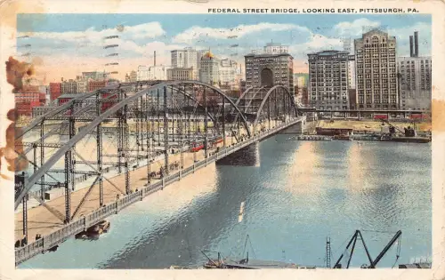 USA Pittsburgh Pennsylvania Federal Street Bridge Blick nach Osten 1918 Postkarte