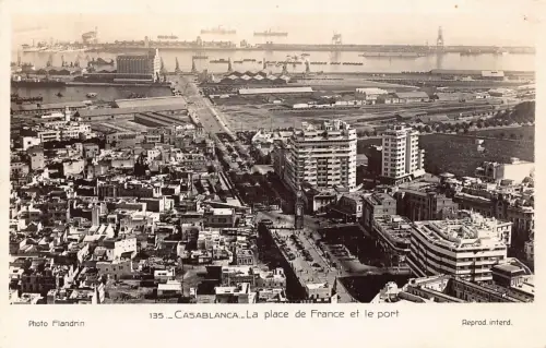 Marokko Casablanca Place de France et Port Harbor Vintage Postkarte