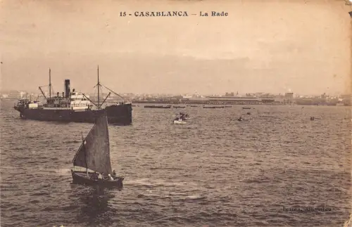 Marokko Casablanca La Rade Segelboot Dampfschiff Vintage Postkarte