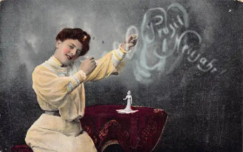 L001 Deutschland 1906 Neujahrsdame rauchende Fantasie Postkarte
