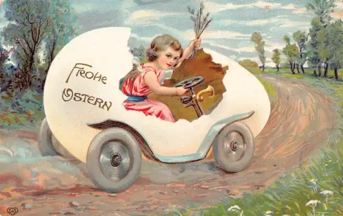 L001 Deutschland 1908 Kind fährt Osterei Mobile Fantasy Postkarte