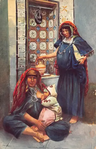 Marokko Mutter stillt Kind traditionelle Kostüme ethnische Postkarte