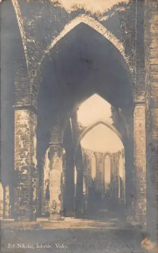 Schweden St Nikolai Kirche Innenraum Visby Vintage Postkarte