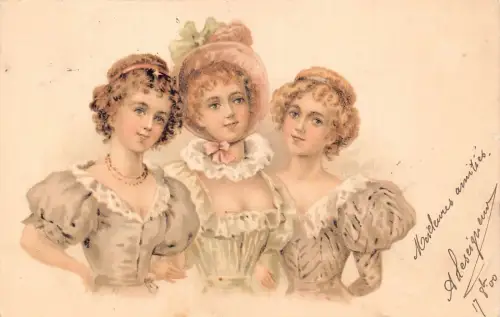 L163 Frankreich Grüße 1900 Junge Damen Litho Vintage Postkarte