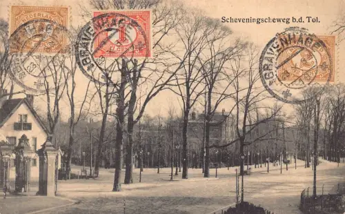 L143 Niederlande 1922 Scheveningscheweg b d Tol Straßenbäume Vintage Postkarte