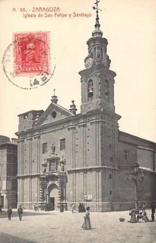 L142 Spanien 1929 Saragossa San Felipe y Santiago Kirche Vintage Postkarte