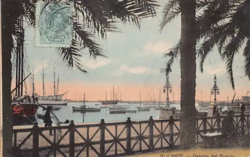 L142 Spanien 1923 Alicante Detalle del Puerto Boote Schiff Vintage Postkarte