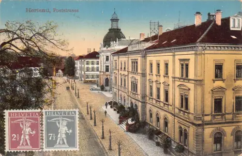 L144 Schweiz 1920 Herisau Poststrasse Straße Vintage Postkarte