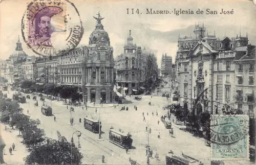 L142 Spanien 1923 Madrid Iglesia de San Jose Straßenbahnen Animierte Vintage Postkarte