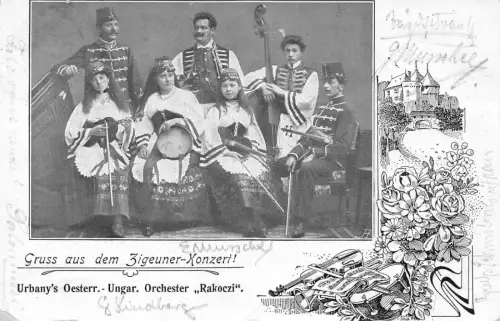L163 Deutschland 1907 Gruss aus Zigeunerkonzert Ungarn "Rakoczi" Kapelle Postkarte