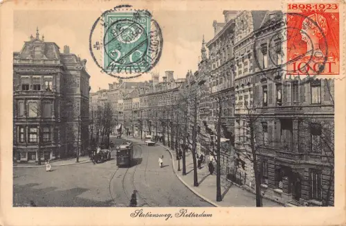 L143 Niederlande 1926 Rotterdam Bahnhofsweg Straßenbahn Straße Vintage Postkarte