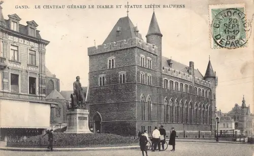 C047 Belgien Gand Le Chateau Gerard Le Diable et Statue 1909 Vintage Postkarte