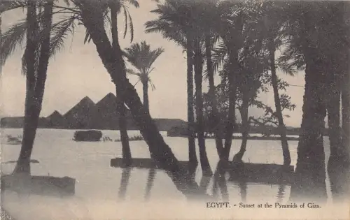 C046 Ägypten Sonnenuntergang an den Pyramiden von Gizeh Vintage Postkarte