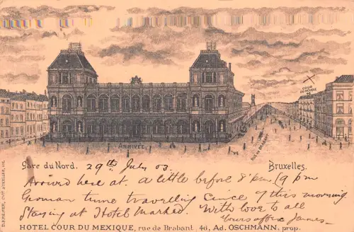 C047 Belgien Bruxelles Gare du Nord 1903 alte Postkarte