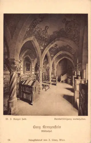 C042 Österreich, Bibliothek Innenraum Schloss Burg Breuzenltein Vintage Postkarte