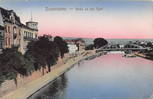 C048 Deutschland Saarbrücken Partie an der Saar 1924 alte Postkarte