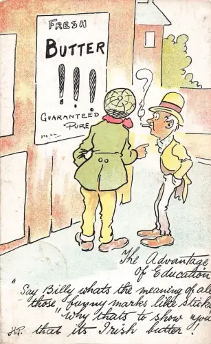 L008 Harry Parlett "Die Vorteile der Bildung" Comic signierte Vintage Postkarte