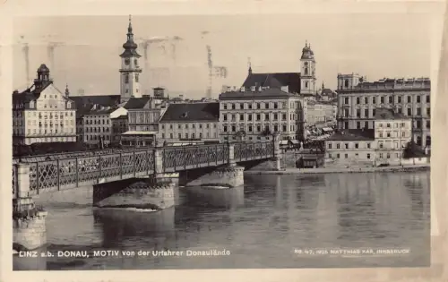 C042 Österreich, Linz a.b. Donauer Brücke 1927 alte Postkarte